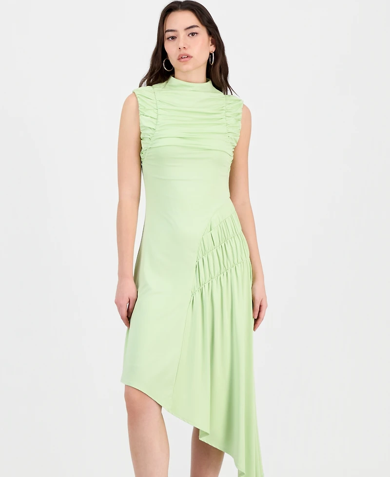 Bar Iii Women's Ruched Asymmetric Midi Dress, Macy's Exclusive
