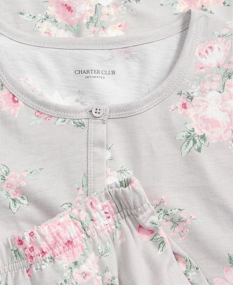Charter Club Women's Cotton Printed Button-Front Pajama Set, Exclusively at Macy's
