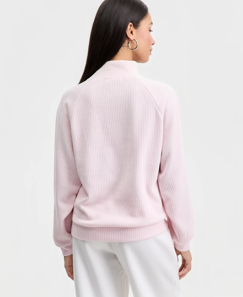 Madden Girl Juniors' Ribbed Knit Quarter-Zip Sweatshirt