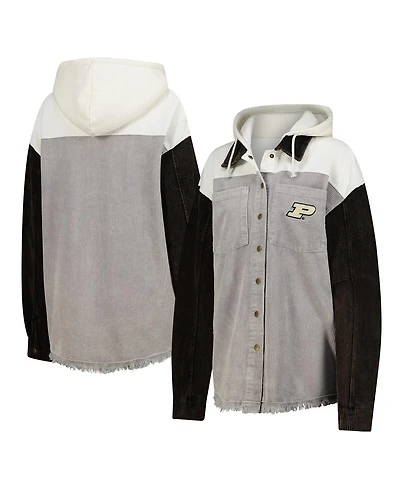 Gameday Couture Women's Gray Purdue Boilermakers Vintage Wash Corduroy Full-Snap Hooded Jacket