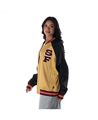 The Wild Collective Women's Gold San Francisco 49ers Oversized Satin Raglan Full-Snap Bomber Jacket