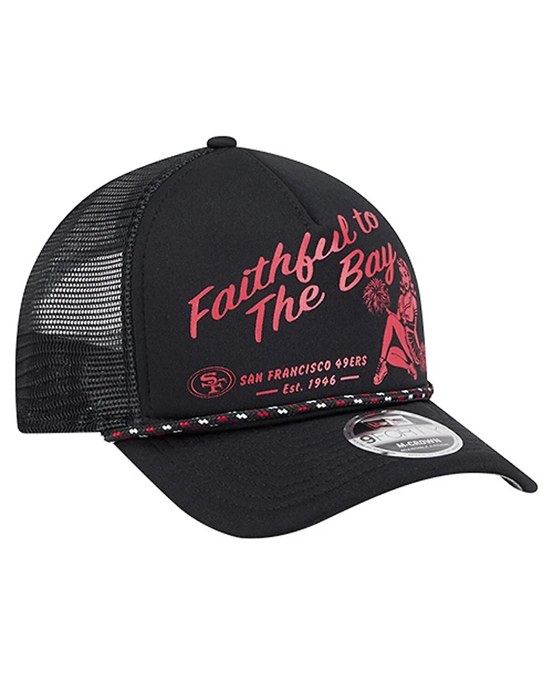 New Era Men's Black San Francisco 49ers Gas Station 9FORTY A-Frame M-Crown Adjustable Trucker Hat