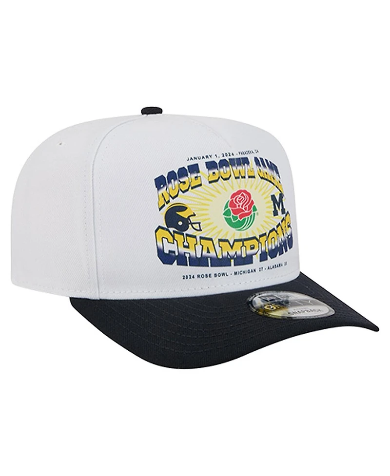 New Era Men's White/Navy Michigan Wolverines Retro 2024 Rose Bowl Champions 9FIFTY A-Frame Snapback Hat