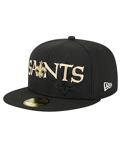 New Era Men's Black Orleans Saints Overlap Wordmark 59FIFTY Fitted Hat