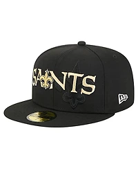 New Era Men's Black Orleans Saints Overlap Wordmark 59FIFTY Fitted Hat