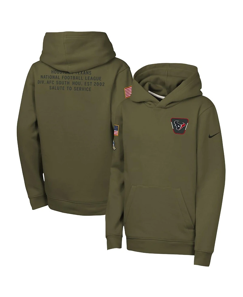Nike Big Boys and Girls Olive Houston Texans 2025 Salute to Service Club Fleece Hoodie