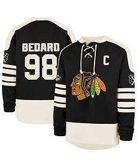 '47 Brand Men's Connor Bedard Black Chicago Blackhawks Player Name Number Sweep Check Eternal Lacer Sweatshirt