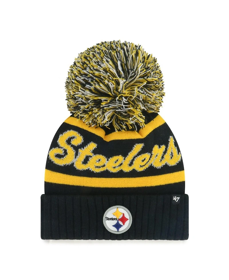 '47 Brand Women's Black Pittsburgh Steelers Spirited Cuffed Knit Hat with Pom