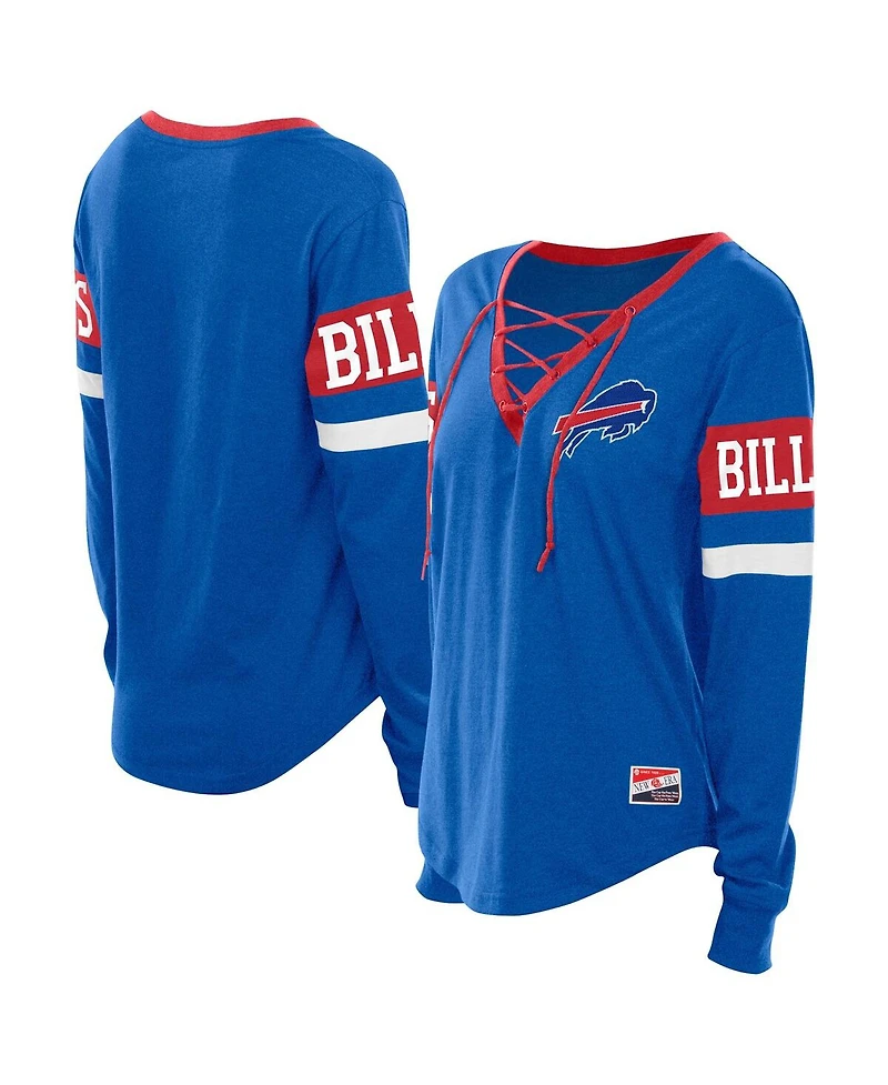 New Era Women's Blue Buffalo Bills Plus Throwback Lace-Up Long Sleeve T-Shirt