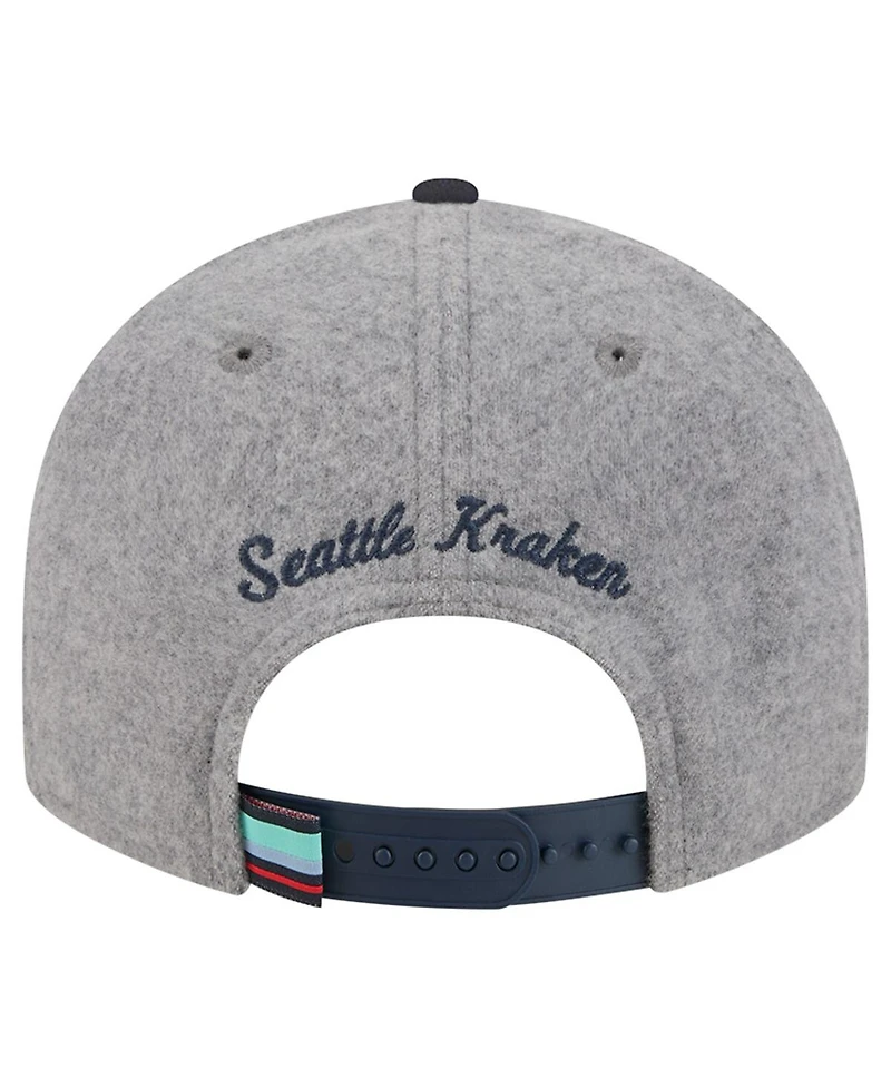 New Era Men's Gray/Deep Sea Blue Seattle Kraken Wool Pin Low Profile 9FIFTY Snapback Hat
