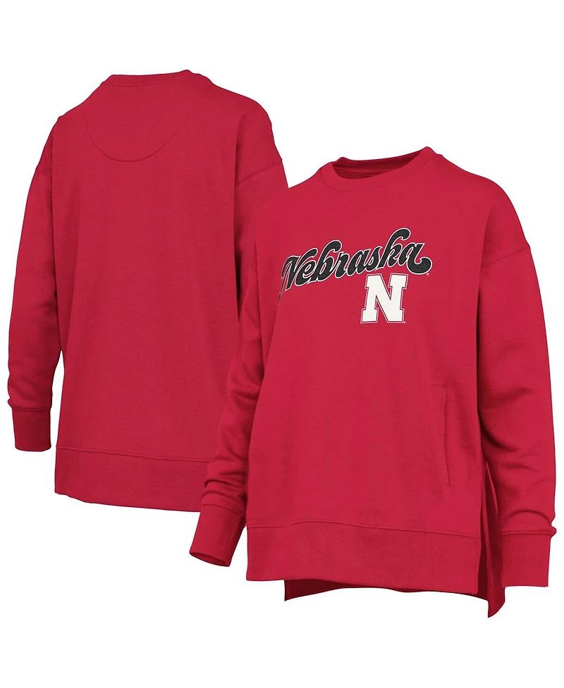 Pressbox Women's Scarlet Nebraska Huskers Bonanza Chenille Harper Script Sweatshirt