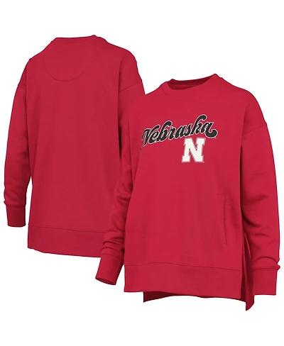 Pressbox Women's Scarlet Nebraska Huskers Bonanza Chenille Harper Script Sweatshirt