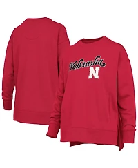 Pressbox Women's Scarlet Nebraska Huskers Bonanza Chenille Harper Script Sweatshirt