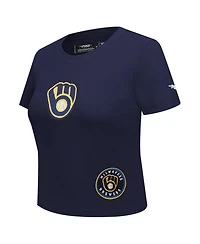 Pro Standard Women's Navy Milwaukee Brewers Game Day Classics Baby Doll Cropped T-Shirt