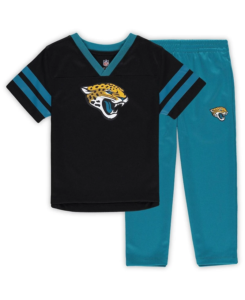 Outerstuff Toddler 2-Piece Black/Teal Jacksonville Jaguars Red Zone V-Neck T-Shirt and Pants Set