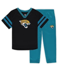 Outerstuff Toddler 2-Piece Black/Teal Jacksonville Jaguars Red Zone V-Neck T-Shirt and Pants Set