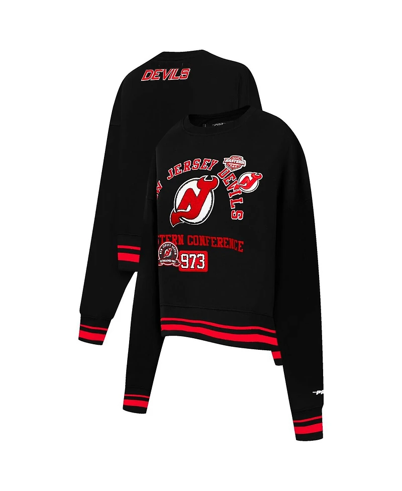 Pro Standard Women's Black New Jersey Devils Area Code Cropped Pullover Sweatshirt