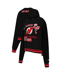 Pro Standard Women's Black New Jersey Devils Area Code Cropped Pullover Sweatshirt