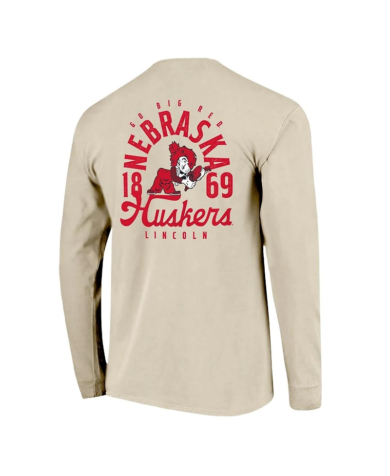 Image One Men's Natural Nebraska Huskers Comfort Colors Mascot Overlay Long Sleeve T-Shirt