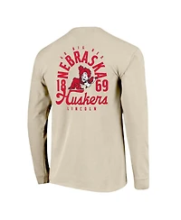Image One Men's Natural Nebraska Huskers Comfort Colors Mascot Overlay Long Sleeve T-Shirt
