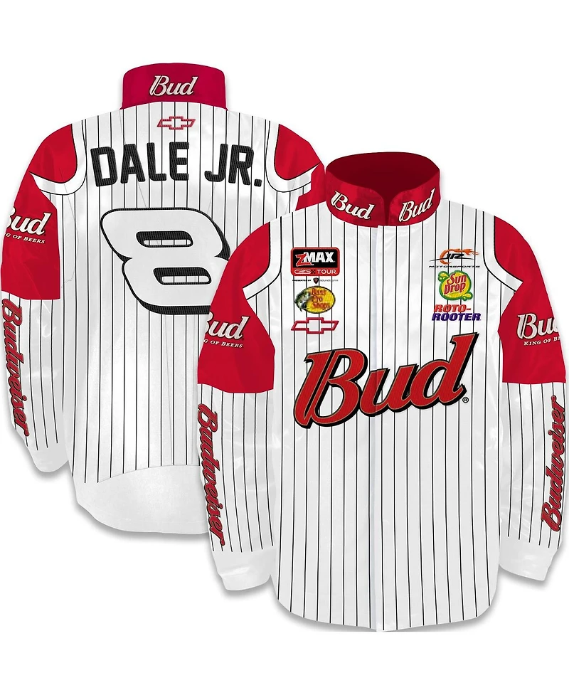 Jr Motorsports Official Team Apparel Men's White/Red Dale Earnhardt Jr. Budweiser Uniform Full-Snap Jacket