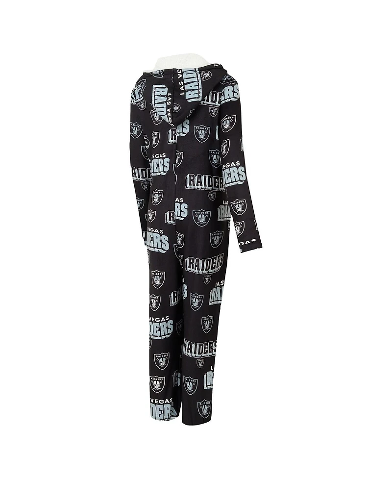 Concepts Sport Women's Black Las Vegas Raiders Roadway Allover Print Microfleece Full-Zip Union Suit