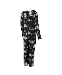 Concepts Sport Women's Black Las Vegas Raiders Roadway Allover Print Microfleece Full-Zip Union Suit