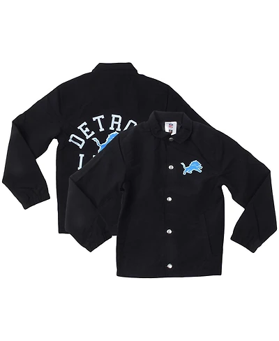 Wes & Willy Big Boys and Girls Black Detroit Lions T Buck's Full-Snap Coaching Jacket
