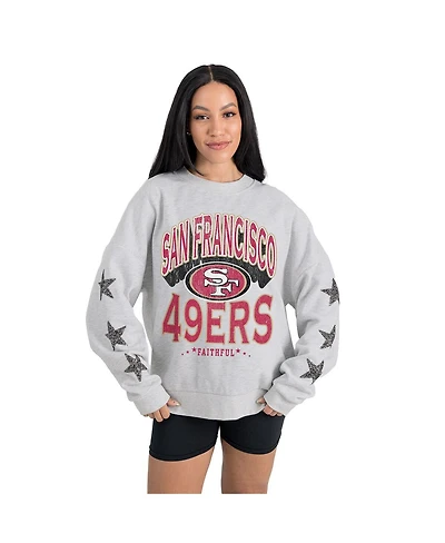 Gameday Couture Women's Ash San Francisco 49ers Resilience Relaxed Rhinestone Pullover Sweatshirt