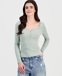 Hippie Rose Juniors' Scoop-Neck Long-Line Henley Top