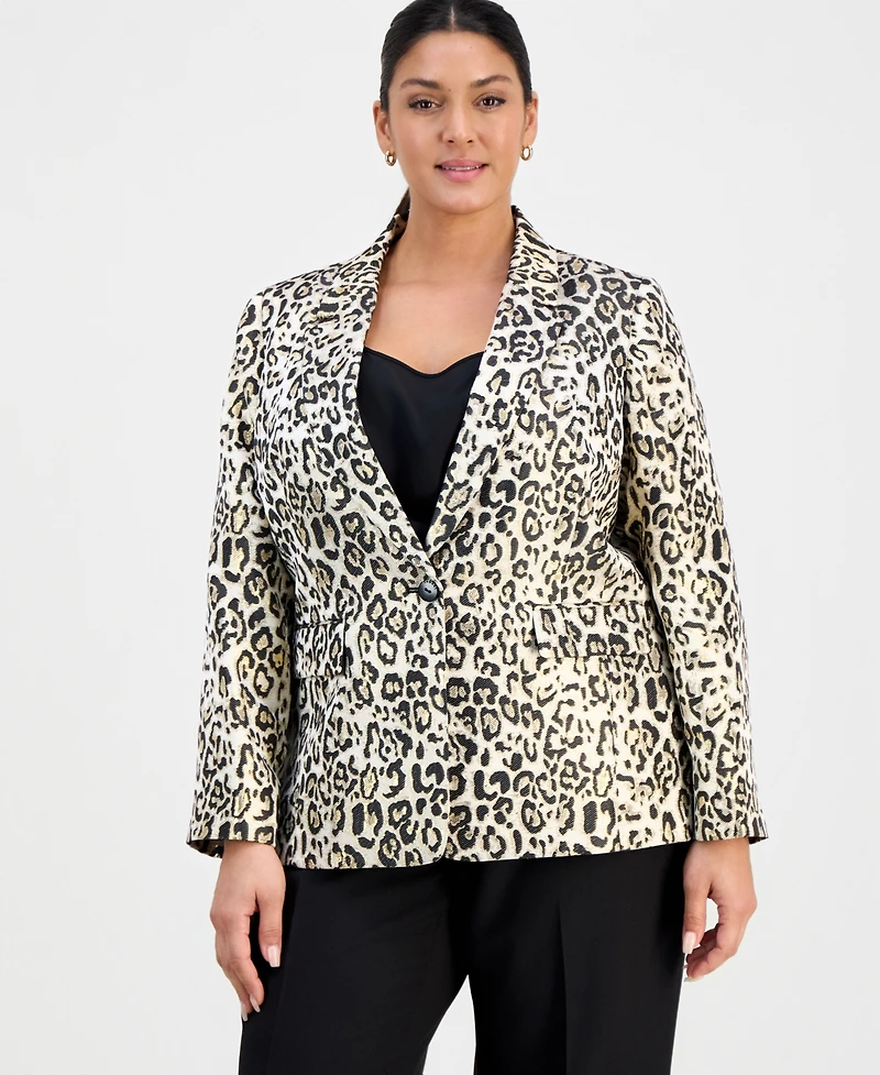 Tahari Asl Plus Leopard-Print Blazer