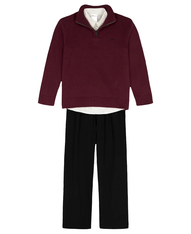 Calvin Klein Boys 2T-7 Long-Sleeve Sweater, Shirt and Pants, 3-Piece Set