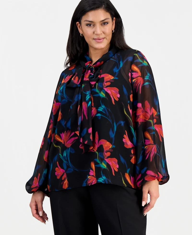 Tahari Asl Plus Scarf-Neck Top