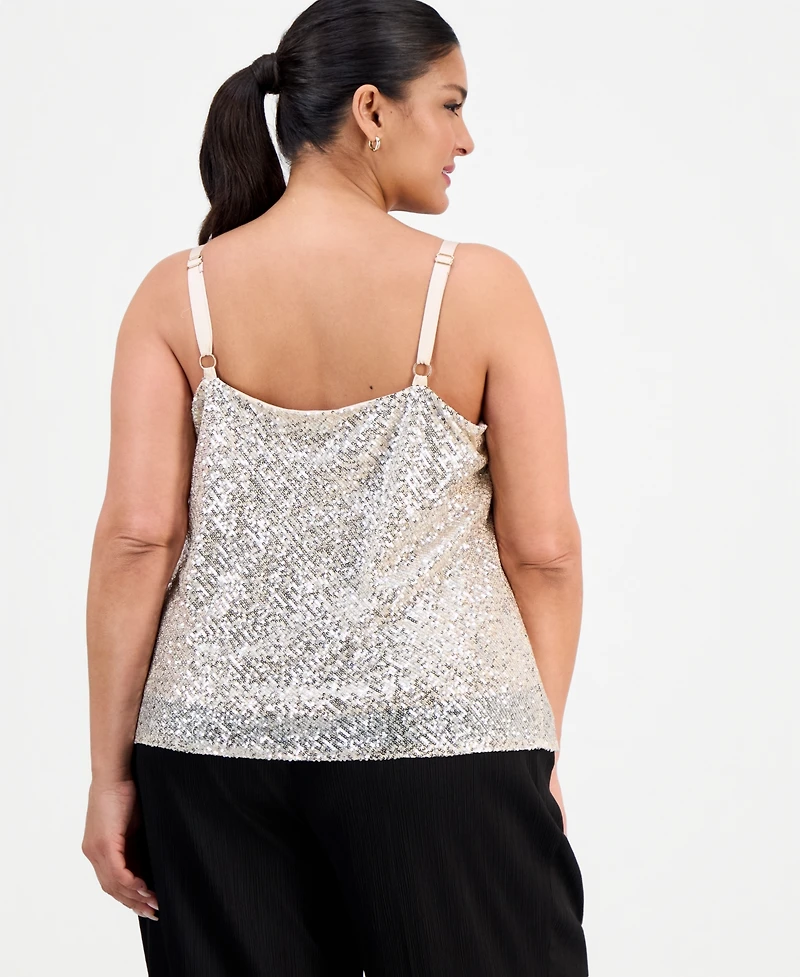 Tahari Asl Plus Sequinned Cowlneck Camisole