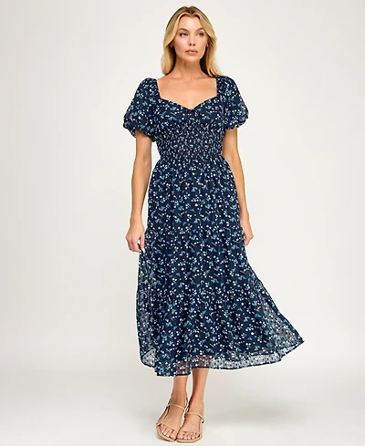 Trixxi Juniors' Puff Sleeve Smocked Waist Dress