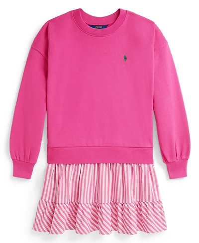 Polo Ralph Lauren Girls 7-16 Striped Skirt Loopback Fleece Long-Sleeve Dress