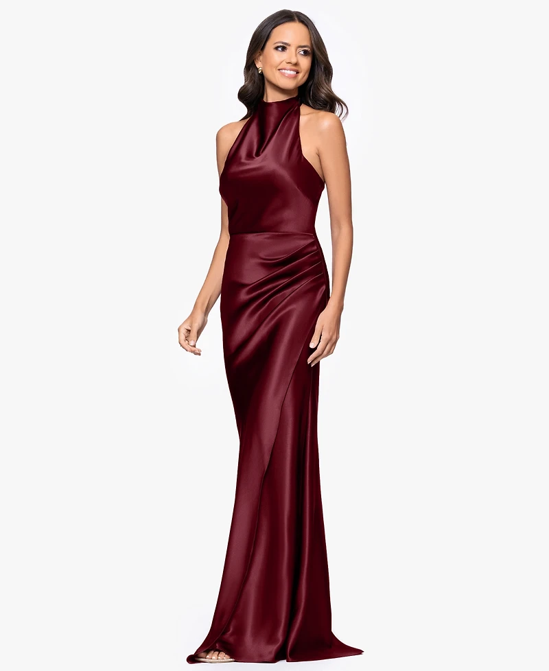 Betsy & Adam Women's Cowl Halter Neck Charmeuse Long Dress