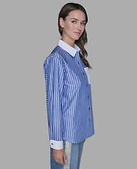 Karl Lagerfeld Paris Petite Collared Long-Sleeve Shirt