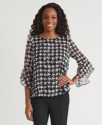Kasper Women's Printed 3/4 Ruffle-Sleeve Blouse