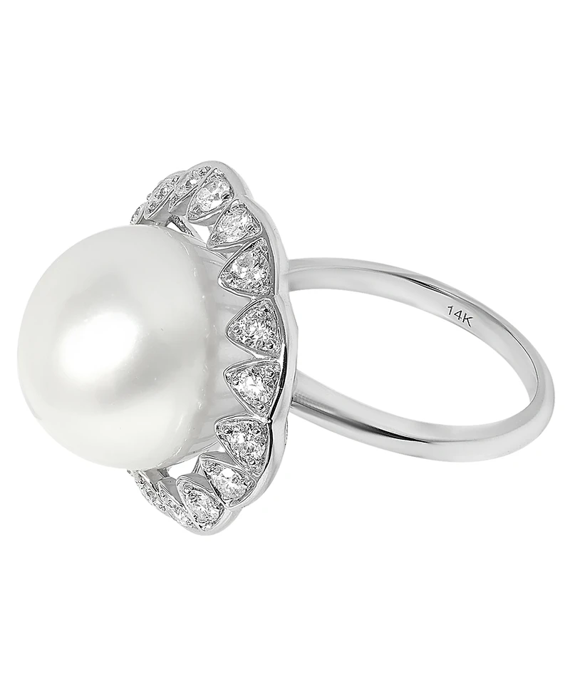 Macy's White South Sea Pearl (14mm) and Diamond (3/4 ct. t.w.) Ring in 14K White Gold