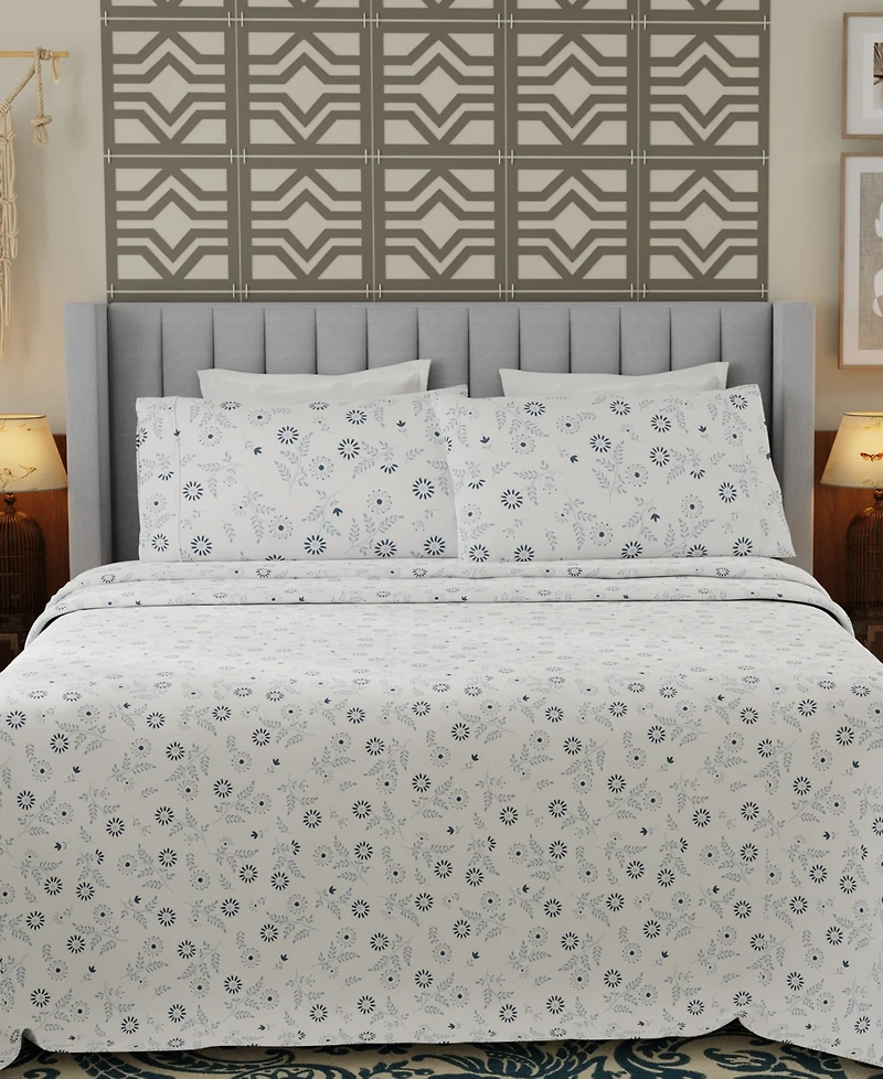 Color Sense Brushed Cool Crisp Percale Printed 3-Pc. Sheet Set, Twin Xl