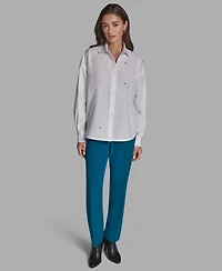 Bcbg Women's Rhinestone Button-Down Collared Top