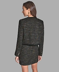 Bcbg Women's Button-Front Collarless Tweed Jacket