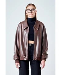 endless rose Women's Oversized Faux Leather Jacket