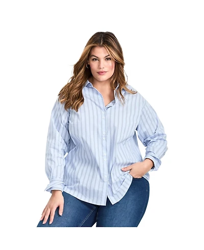 Avenue Women's Classic Stripe Boyfriend Shirt