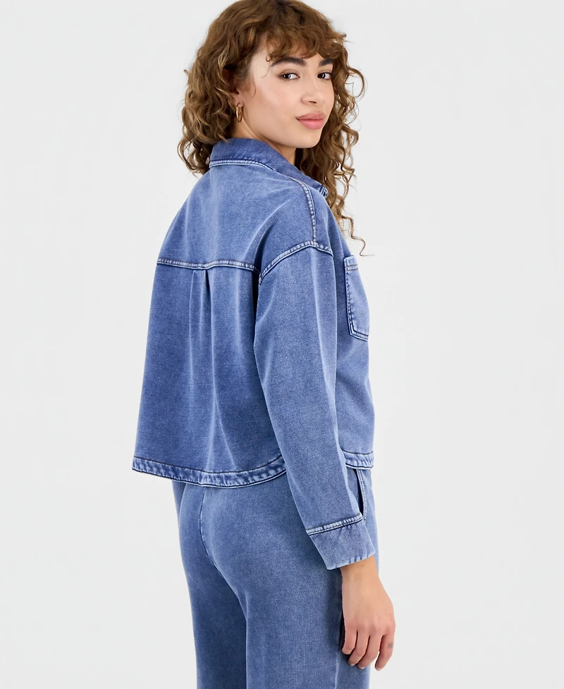 And Now This Petite Faux-Denim Knit Button-Front Shacket, Macy's Exclusive