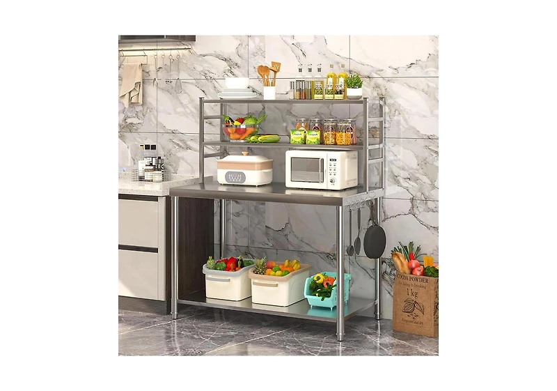 Aecojoy Stainless Steel Table with Overshelves 48"x24" Prep Table for Commercial