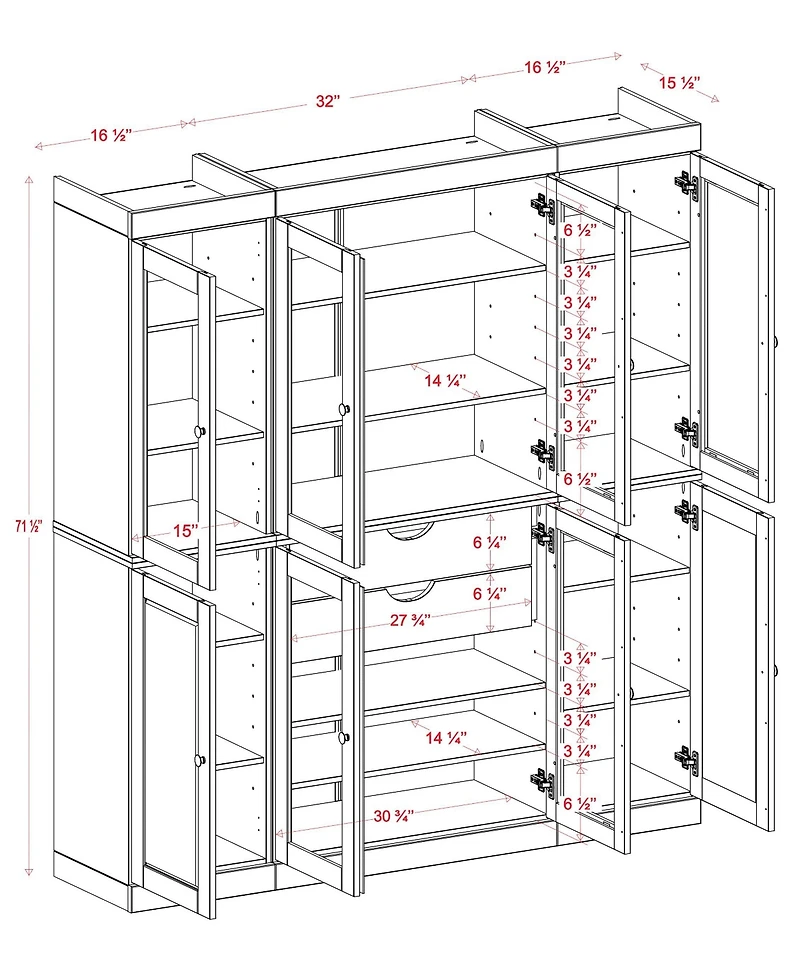 Palace Imports 100% Solid Wood 65" Pantry China Cabinet with Raised Panel, Clear Glass Doors