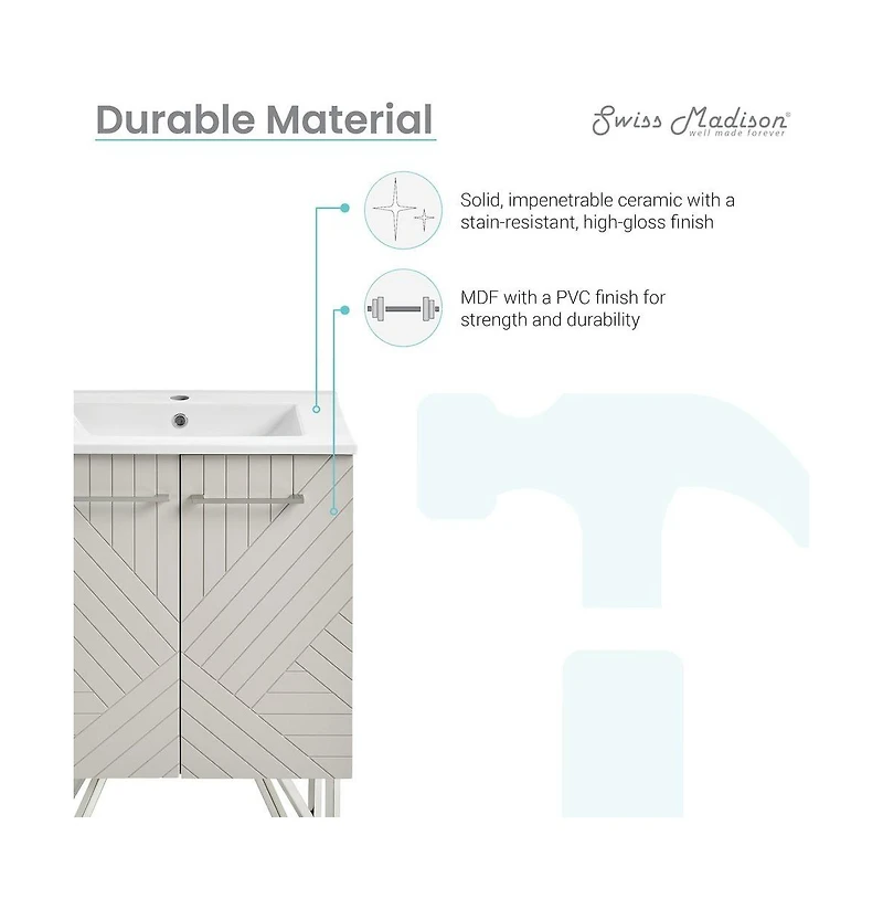 Annecy 24" Freestanding Bathroom Vanity in Greige with Sink Top