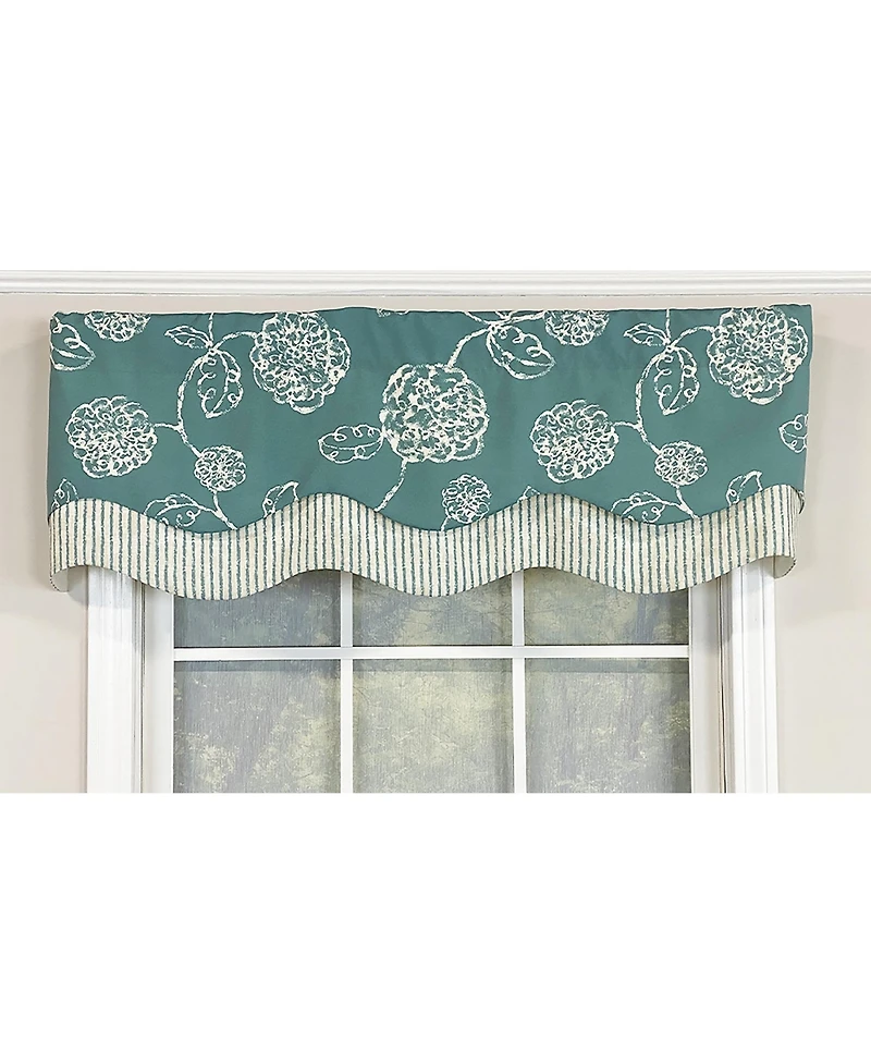 Rlf Home Pouf Floral Glory Valance Black. 3" Rod Pocket, Layered. 50"W X 16"L